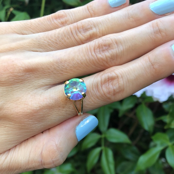 Violet Aurora Borealis Rivoli Crystal Ring - Picture 5 of 14